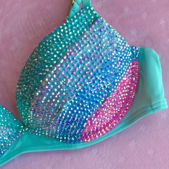 💗candy BOMBSHELL BIKINI SUPER PADDED SWIMSUIT TOP custom BLING RHINESTONES 32C - Picture 3 of 6